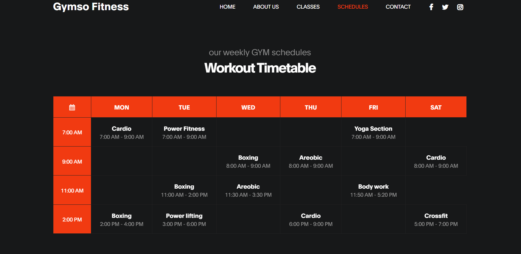Gymso Fitness Classes Page